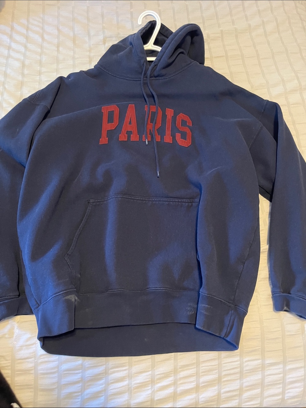 Brandy Melville PARIS Embroidered Navy Hoodie with Red PARIS Logo